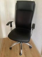 Mooie leren buraustoel met hoofdsteun en chroom voet., Ophalen, Gebruikt, Zwart, Bureaustoel