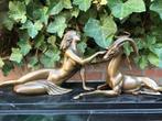bronzen schouwbeeld vrouw amazone met antilope ree, Antiek en Kunst, Ophalen of Verzenden