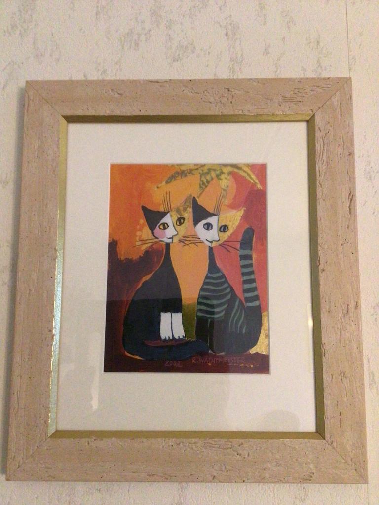 Rosina Wachtmeister twee schilderijen katten kat poes kunst, Ophalen of Verzenden