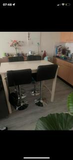 Bartafel met 4 barkrukken, Huis en Inrichting, Barkrukken, In hoogte verstelbaar, 60 tot 90 cm, Leer, Ophalen of Verzenden