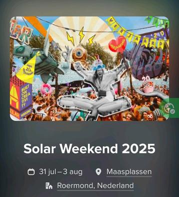 Solar Weekend 2025 inclusief camping, twee tickets. beschikbaar voor biedingen