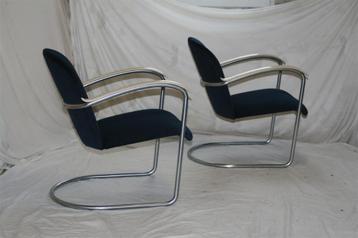 2 Vintage Gispen 414 Jaren 50 Fauteuils Petrol Blue Corduroy beschikbaar voor biedingen