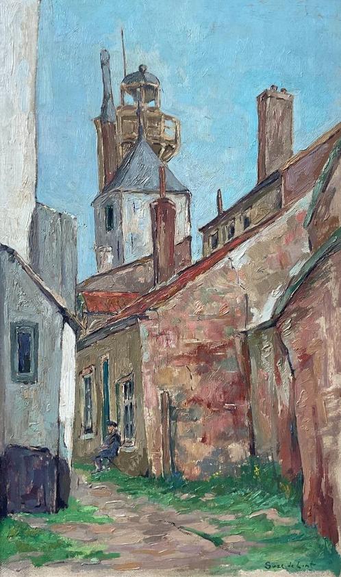 Suze de Lint (1878-1953)-Gezicht op de Vischpoort Harderwijk, Antiek en Kunst, Kunst | Schilderijen | Klassiek, Ophalen of Verzenden