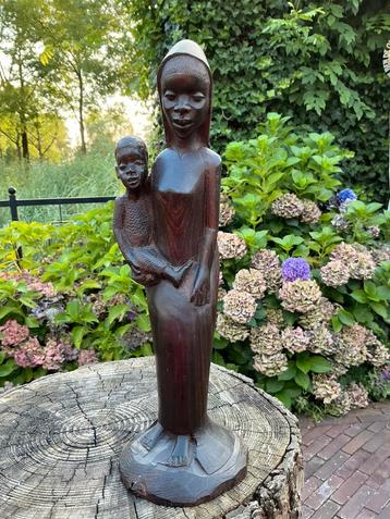 Mooi oud houten Afrikaans Mariabeeld ❤️ Maria met kindje beschikbaar voor biedingen