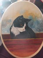 Ovaal Wandschijf met Kat Geschilderd - 35 x 28 cm, Ophalen of Verzenden