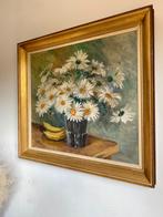 Olieverf schilderij madeliefjes oude lijst vintage 1965, Ophalen