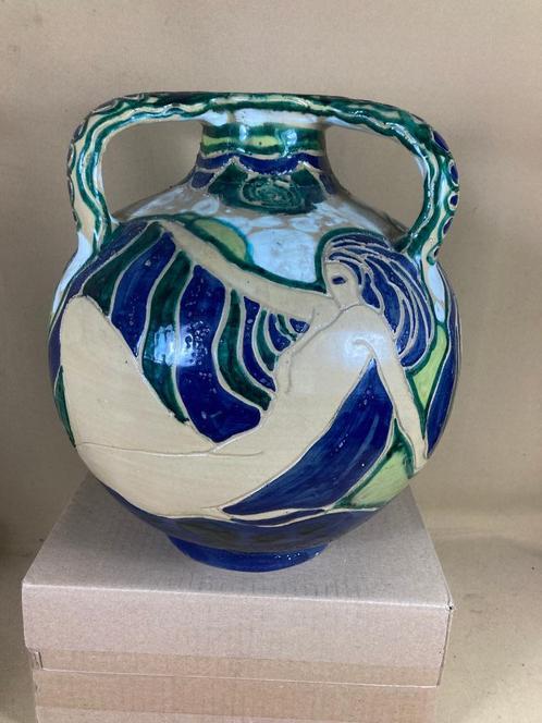 Jugendstil aardewerk kruik gemerkt L.G.R.E.P., Antiek en Kunst, Antiek | Vazen, Ophalen of Verzenden