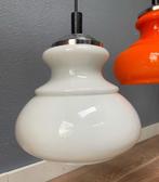 Glazen hanglamp (per stuk) wit geel - vintage retro lamp, Ophalen, Gebruikt, Glas, Onbekend