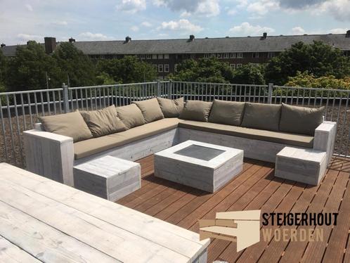 Hoekbank Tuinbank ACTIE SHOWROOM OPEN, Tuin en Terras, Tuinsets en Loungesets, Nieuw, Loungeset, Steigerhout, Bank, Hocker, Verzenden