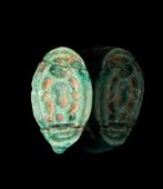 Oud Egyptische Faience Ring met cartouche voor Toetanchamon, Ophalen of Verzenden, Zo goed als nieuw, Zilver