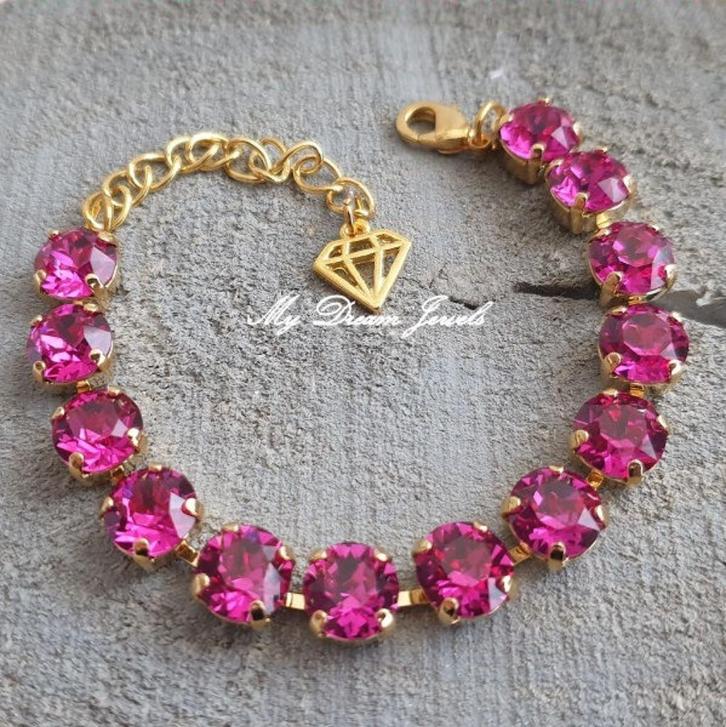 Armband Alison "Fuchsia" met Swarovski Crystal, Sieraden, Tassen en Uiterlijk, Armbanden, Nieuw, Overige materialen, Roze, Met kristal