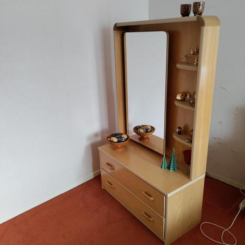 KAPTAFEL,Blank Hout,Spiegel,2 Laden,Lampje,Wandkast,1980, Huis en Inrichting, Kasten | Wandmeubels, Zo goed als nieuw, 150 tot 200 cm