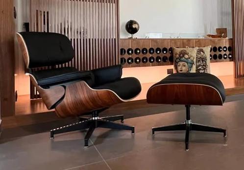 Lounge Chair en Ottoman XL Palissander of Walnoot zwart leer, Huis en Inrichting, Fauteuils, Nieuw, Hout, Leer, Metaal, Overige materialen