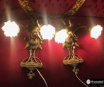2 Wandlampen antiek barok engelen beeld goud brons kap glas, Antiek en Kunst, Antiek | Lampen, Ophalen of Verzenden