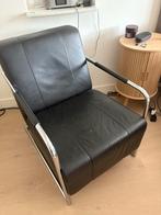 2x Zwart Leren Fauteuils, Ophalen, Gebruikt, 50 tot 75 cm, Leer
