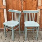 Eetkamer stoel cafe hout groen grijs SET PRIJS, Gebruikt, Twee, Overige kleuren, Brocante landelijk