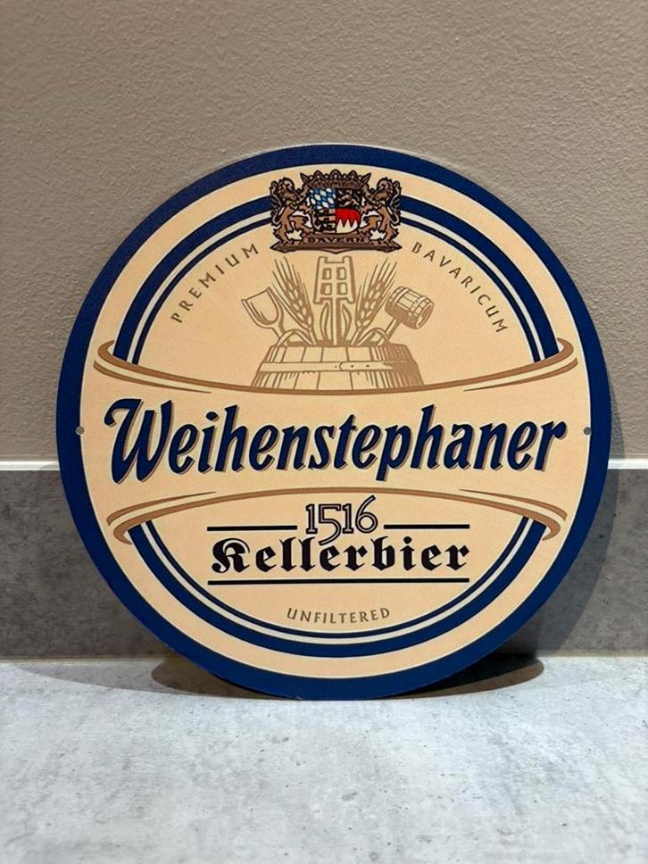 Nieuw metalen wandbordje Weihenstephaner bier Mancave Bar, Verzamelen, Biermerken, Zo goed als nieuw, Reclamebord, Plaat of Schild