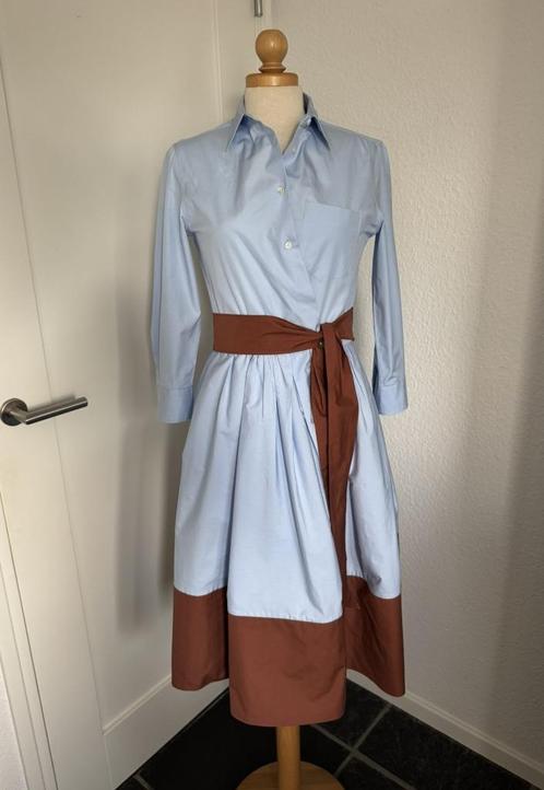 Sara Roka overhemdjurk – lichtblauw/roestbruin – IT40 34/36, Kleding | Dames, Jurken, Zo goed als nieuw, Maat 36 (S), Blauw, Onder de knie