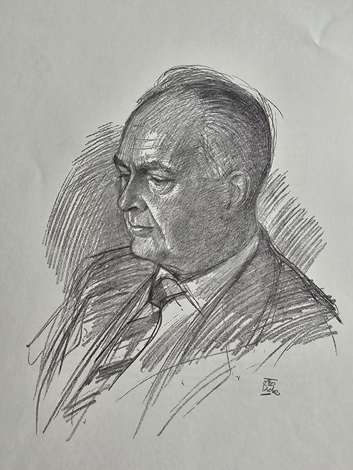 Portret Prof. Hoitink - Potloodtekening Otto Dicke, Antiek en Kunst, Kunst | Tekeningen en Foto's, Ophalen of Verzenden