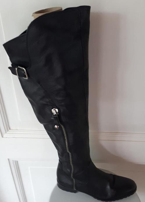 overknee laarzen, zwart leer, Kleding | Dames, Schoenen, Zo goed als nieuw, Hoge laarzen, Zwart, Ophalen of Verzenden