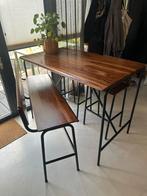 Hoge eettafel (bartafel) met stoelen - massief hout/staal, Huis en Inrichting, Barren, Ophalen, Zo goed als nieuw