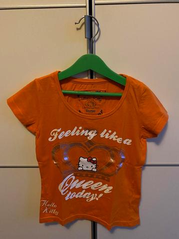 Koningsdag oranje T-shirt Hello Kitty maat 116-122
