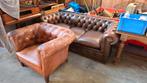 Vintage lederen Chesterfield set, Antiek en Kunst, Antiek | Meubels | Stoelen en Banken, Ophalen