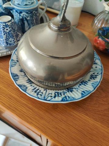 Delfs Blauw Botervloot met Tinnen Deksel beschikbaar voor biedingen