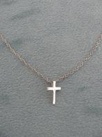 Zilveren ketting & hanger kruis, lengte: 42 cm. z.g.a.n., Met hanger, Verzenden, Zo goed als nieuw, Zilver