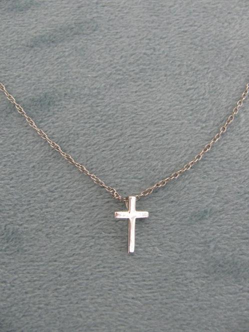 Zilveren ketting & hanger kruis, lengte: 42 cm. z.g.a.n., Sieraden, Tassen en Uiterlijk, Kettingen, Zo goed als nieuw, Zilver