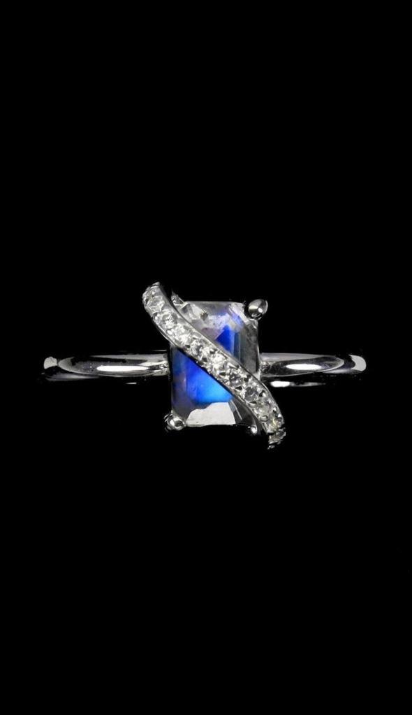Zilveren ring maat 17.25 mm met regenboog maansteen, Sieraden, Tassen en Uiterlijk, Ringen, Nieuw, Dame, 17 tot 18, Zilver, Zilver