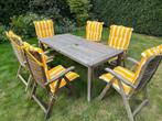 tuinset teakhout 7 delig met kussens, Ophalen, Gebruikt, 6 zitplaatsen, Teakhout