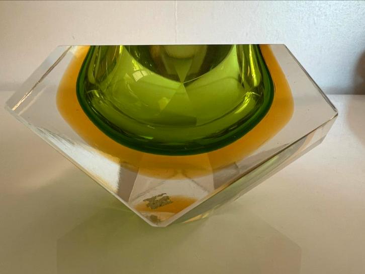 Vintage Somerso Murano Diamant Kom Mosgroen Goud Flavio Poli, Antiek en Kunst, Antiek | Glas en Kristal, Ophalen of Verzenden