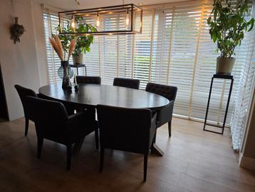 6x Eettafel Fauteuils Zwart Stof beschikbaar voor biedingen