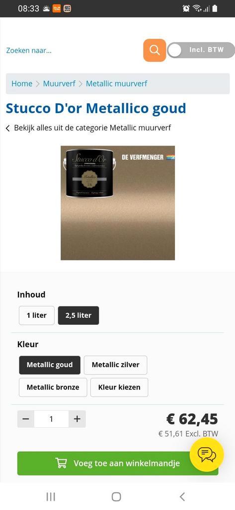 Stucco d'Or Metallico goud - Nieuw!, Doe-het-zelf en Verbouw, Verf, Beits en Lak, Nieuw, Verf, Minder dan 5 liter, Overige kleuren