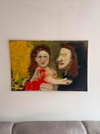 Groot modern olieverf schilderij man vrouw liefde gekleurd, Ophalen of Verzenden