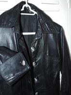 Zwarte leren vintage mantel met ceintuur. Mt34, Kleding | Dames, Maat 34 (XS) of kleiner, Ophalen of Verzenden, Zo goed als nieuw