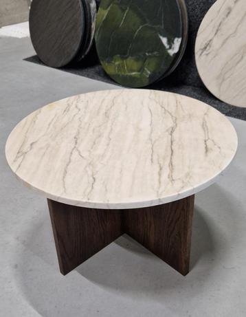 UNIEKE DEALS! Salontafel Rond Marmer/Kwartsiet met Hout beschikbaar voor biedingen