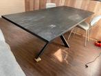 Tafel 200x100 zwart echt mangohout stalen matrixpoot, Ophalen, 100 tot 150 cm, Vijf personen of meer, Rechthoekig