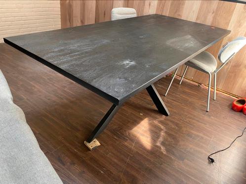 Tafel 200x100 zwart echt mangohout stalen matrixpoot, Huis en Inrichting, Tafels | Eettafels, Nieuw, 100 tot 150 cm, 200 cm of meer