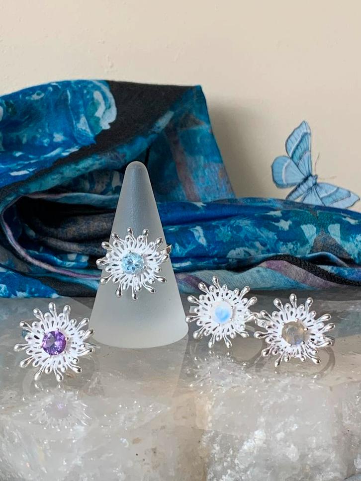 Topaas maansteen labradoriet bloem geluk beschermt uniek TIP, Sieraden, Tassen en Uiterlijk, Ringen, Nieuw, Dame of Heer, 18 tot 19