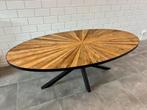 Ovale eettafel van hout met zwart frame, Huis en Inrichting, Tafels | Eettafels, Ophalen, 100 tot 150 cm, 200 cm of meer, Zo goed als nieuw