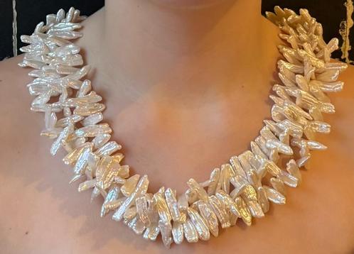 Fraaie parel ketting robuust 3-strengs slot zilver vintage, Sieraden, Tassen en Uiterlijk, Antieke sieraden, Ketting, Zilver, Met edelsteen