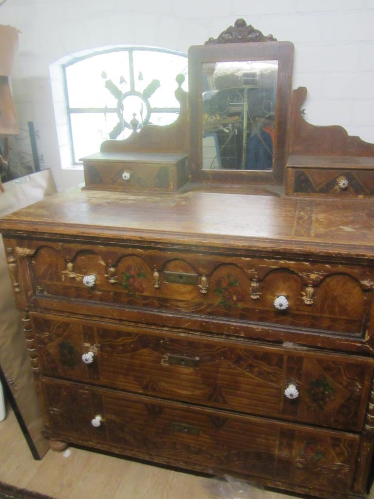 Grote lade kast met spiegel, geschilderde oude ladekast, Ophalen