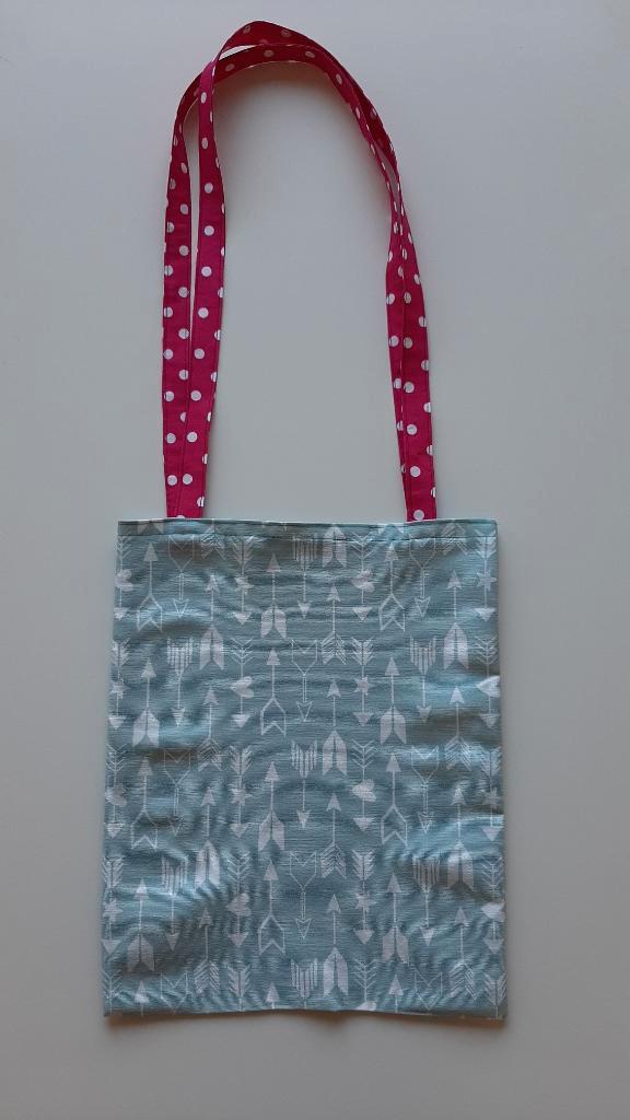Leuke totebag (kinder)tas turquoise print, roze hengsels, Kinderen en Baby's, Kindermode-accessoires, Zo goed als nieuw, Verzenden