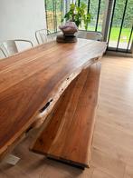 Boomstamtafel met bankje - Industrieel, Huis en Inrichting, Tafels | Eettafels, Ophalen, 100 tot 150 cm, 200 cm of meer, Zo goed als nieuw