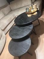 Set van 3 Zwarte Bijzettafels mangohout salontafel, Minder dan 45 cm, Minder dan 55 cm, Ophalen of Verzenden, Zo goed als nieuw