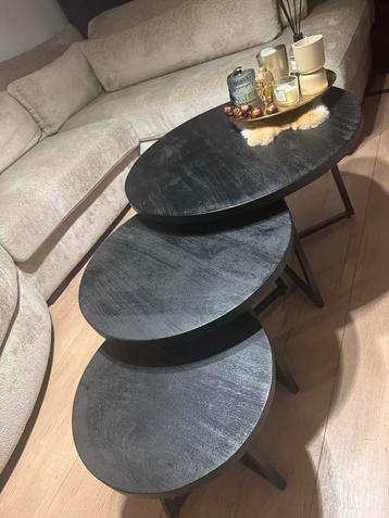 Set van 3 Zwarte Bijzettafels mangohout salontafel beschikbaar voor biedingen