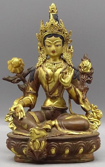 Goldface Godin Groene Tara brons beeld uit Nepal beschikbaar voor biedingen