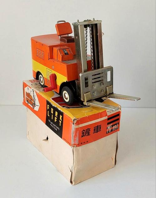 Oud Blikken Speelgoed Forklift Heftruck met OVP Doos, Antiek en Kunst, Curiosa en Brocante, Verzenden